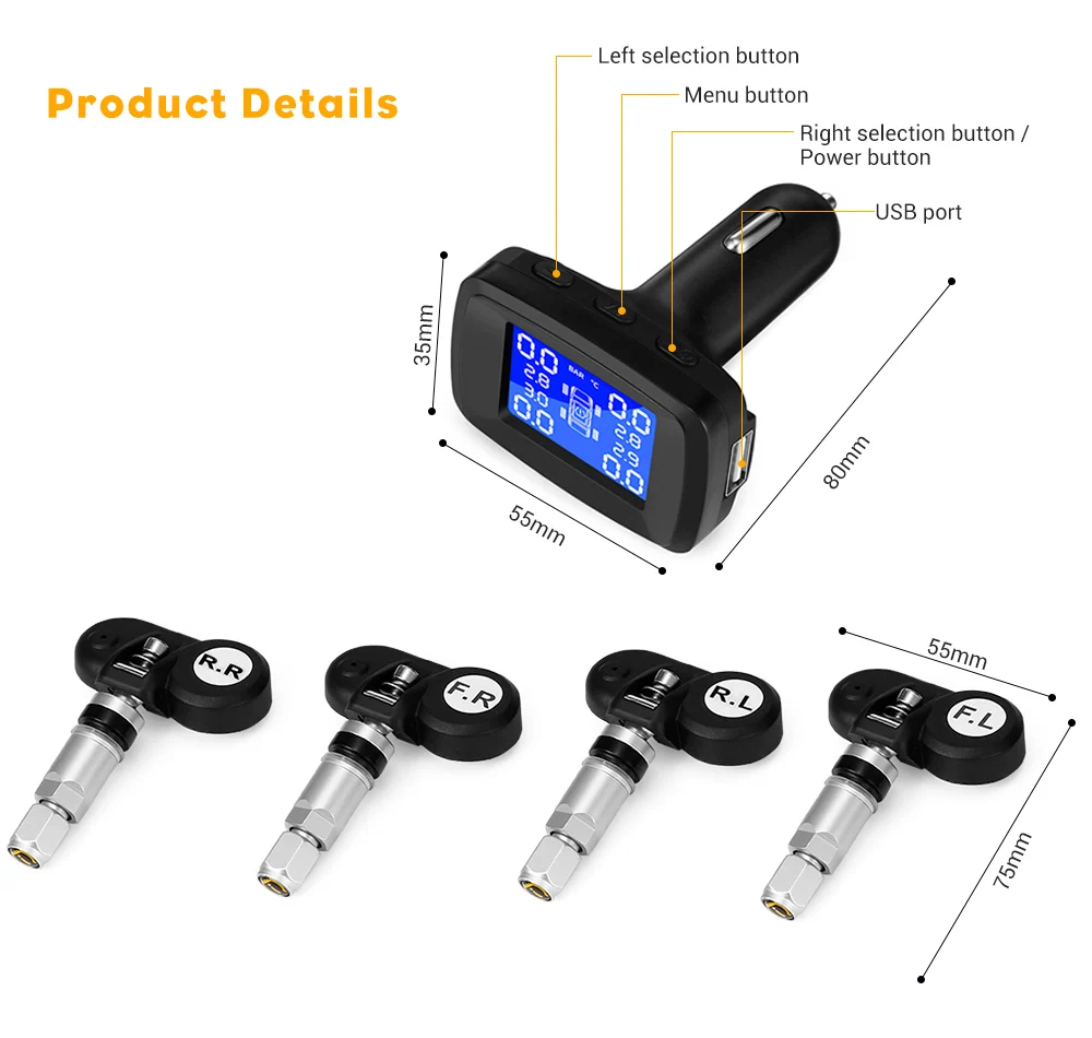 Умная Автомобильная TPMS DC 5V система мониторинга давления в шинах реальном времени