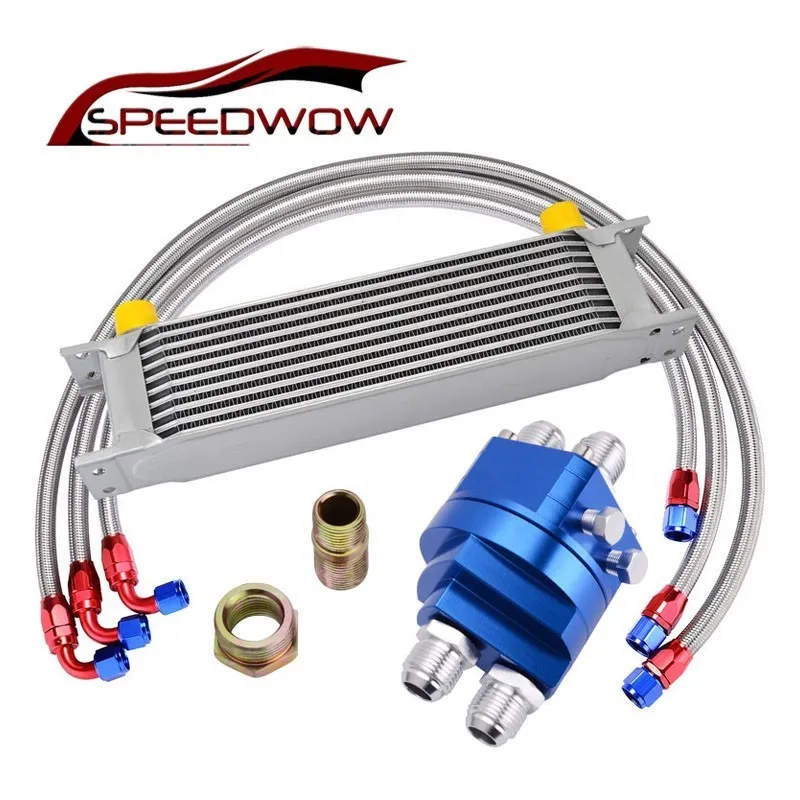 SPEEDWOW 10ROW 10AN набор гонок для масляного охладителя + Адаптер сэндвич плиты масла 1M/1 2
