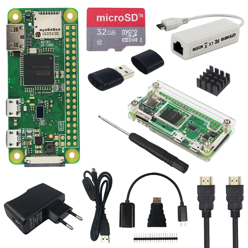 

Комплект Raspberry Pi Zero W + акриловый чехол + адаптер питания дополнительная SD-карта | Камера ночного видения | Сетевая карта RJ45