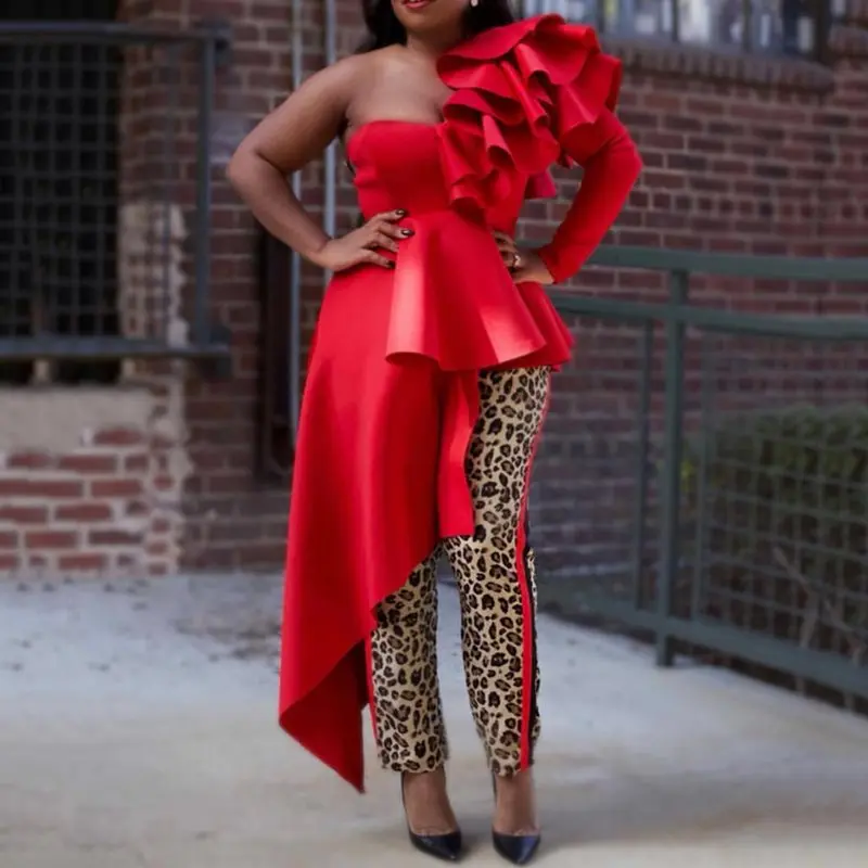 Сексуальная Блузка с рюшами длинным рукавом для женщин вечерние асимметричный