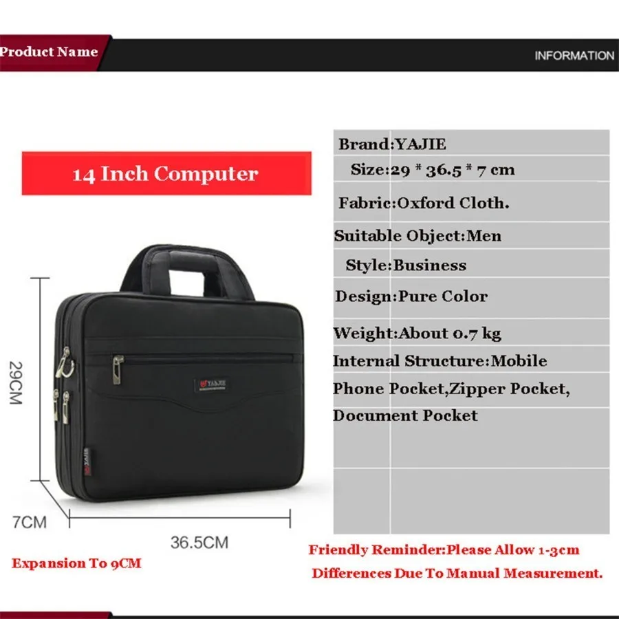Business Men's Briefcase Large Capacity For Men's Handbags Totes 14.1 Inch Laptop Bags Black Official site Travel Crossbody Bag