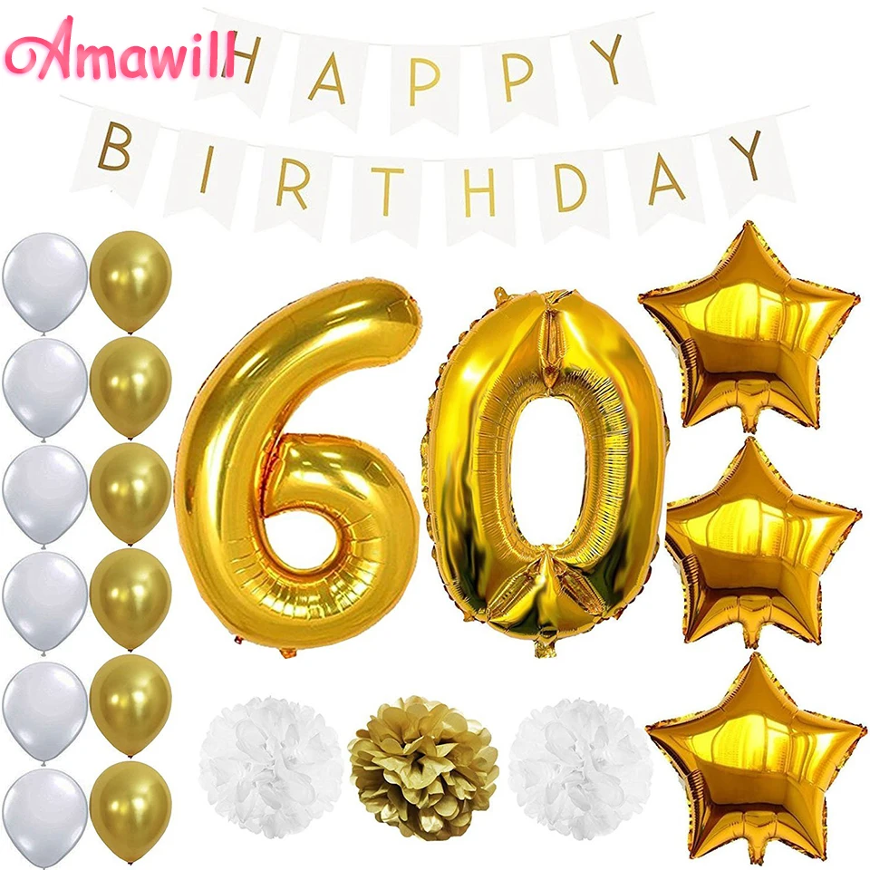 Amawill 1 Набор С Днем Рождения баннер шар для 60 летнего дня рождения украшение