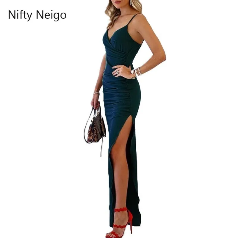 Nifty Neigo Harajuku женские футболки Империя Спагетти ремень Сплит Макси платье Летнее
