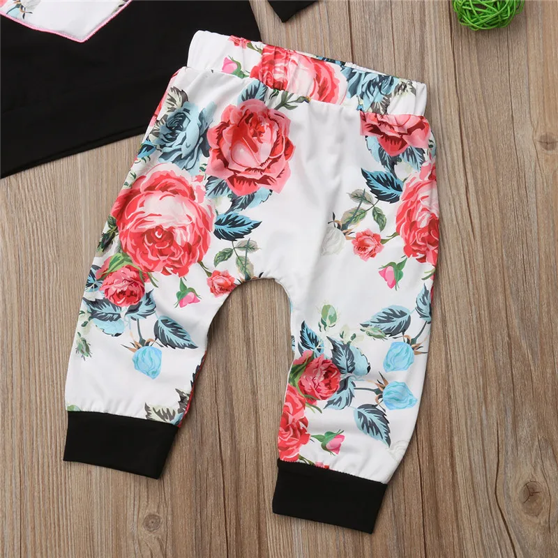Fashion autumn Baby Girl Clothes set heart print T-shirt Top Pants Outfit Infant girls cotton clothing Sets Tracksuit | Детская одежда