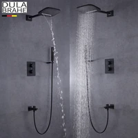 dulabrahe blacken bathroom shower faucet set wall mounted rain brass waterfall shower head all copper bath shower mixer tap