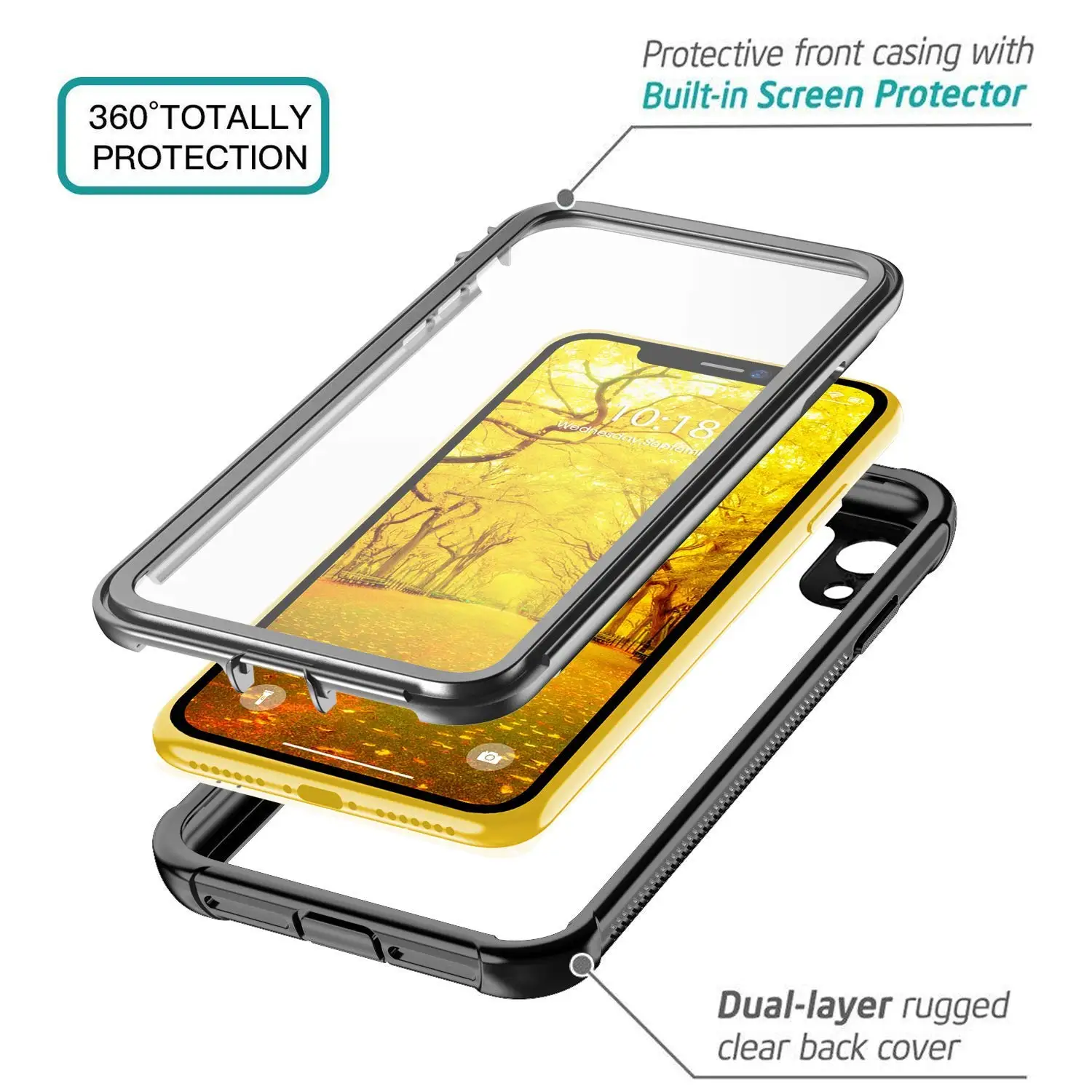 for apple iphone xr xs max case 360 degrees protection full body rugged clear bumper case with built in screen protector free global shipping