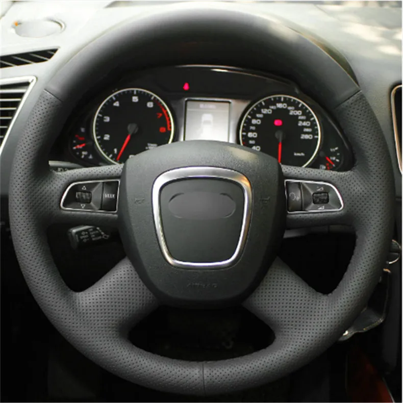 Топ Кожаный чехол для руля ручного стежка Audi A4 B7 B8 A6 C6 04 11 Q5 08 12 Q7 05 11|Чехлы на руль| |