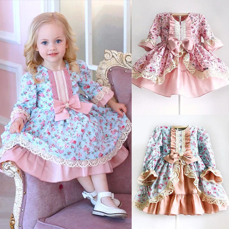 Cute Kids Baby Girls Princess Formal Dress Floral Lace Bowknot Ruffles Birthday Wedding Party Girl Ball Gown 1-6Y | Детская одежда и