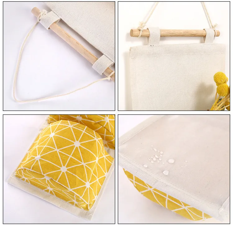 

3 Pockets Cotton Linen Wall Hanging Storage Bags Door Pouch Bedroom Home Storage Pocket Home Decor Hanging Bag