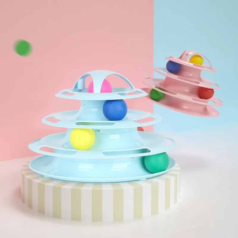 Трековая башня 3 уровня кошка треки двусторонний мяч игрушка и перо пушистая мышь