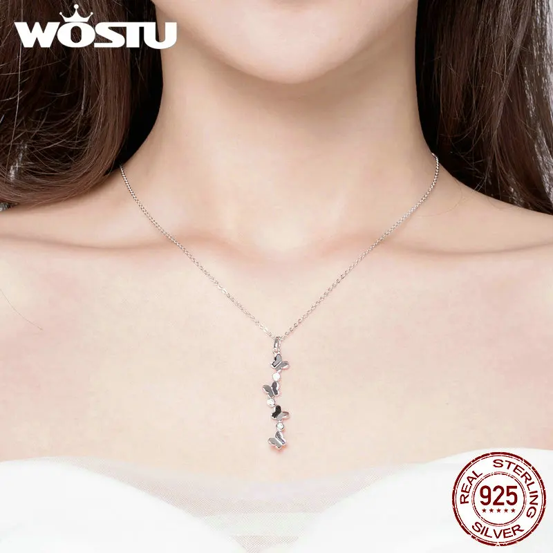 WOSTU Новое поступление 925 пробы Серебряное колье Бесконечность четыре бабочки CZ