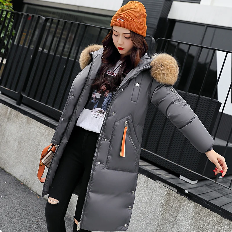 Large Fur Collar Hooded Cotton Padded Long Coat Women Winter Parka Thicken Warm Jacket Female Plus Size 3XL Knee-Length ls73
