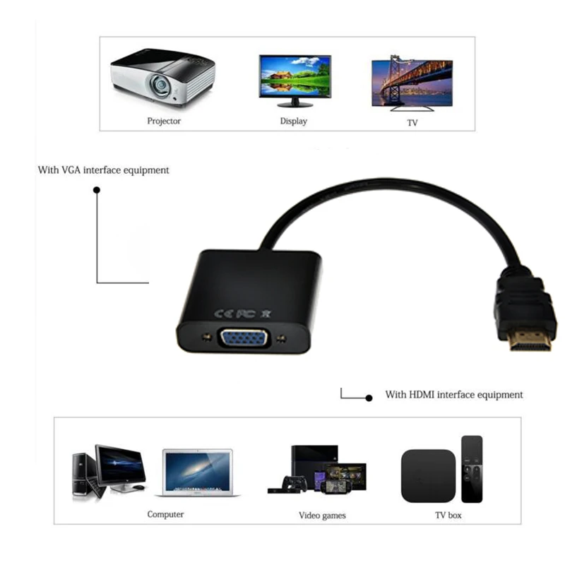 Совместимому с HDMI к VGA Кабель адаптер мужской женское конвертер совместимому RGB