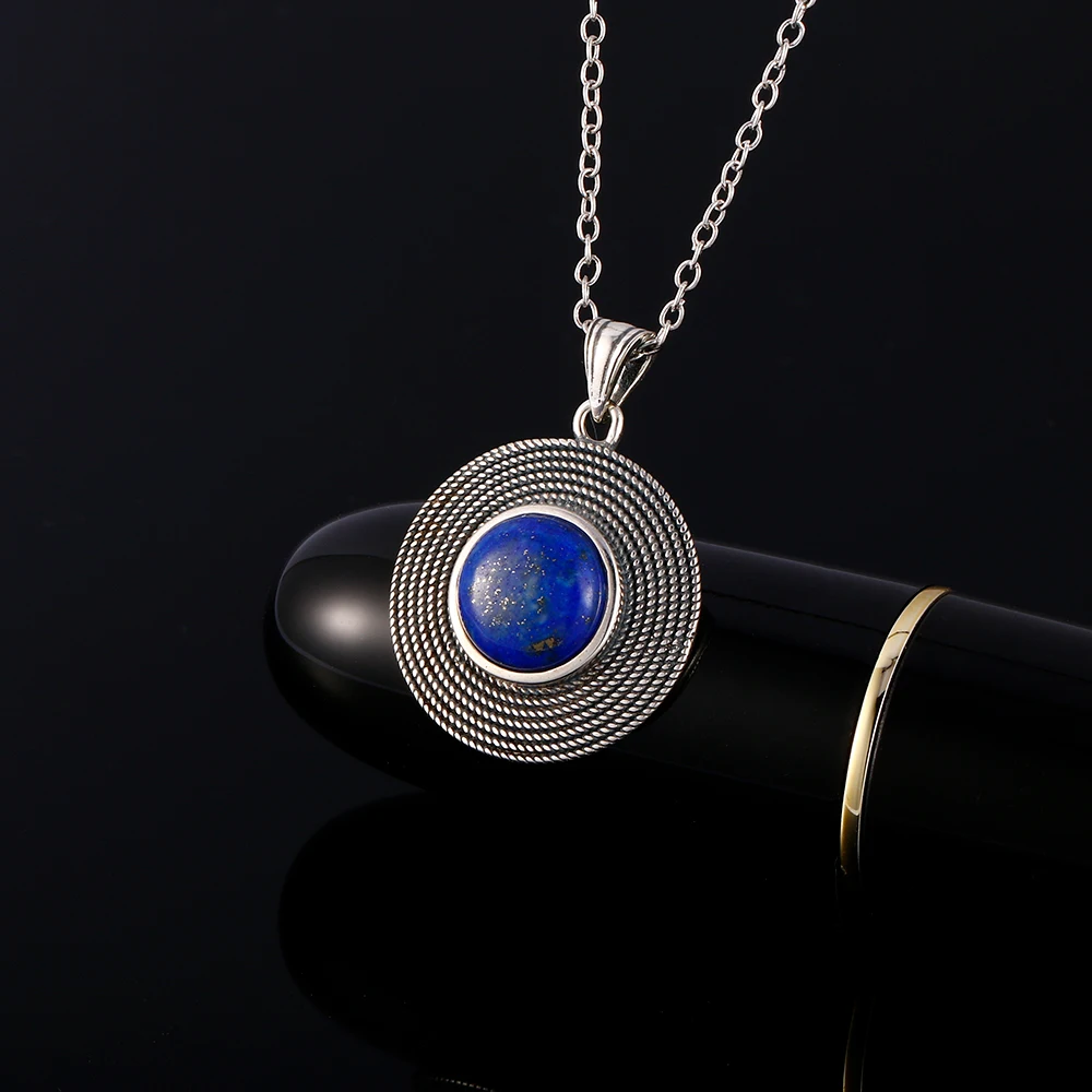 2019 новый список S925 серебро Ретро Он украшен круглыми синими lapis lazuli кулон