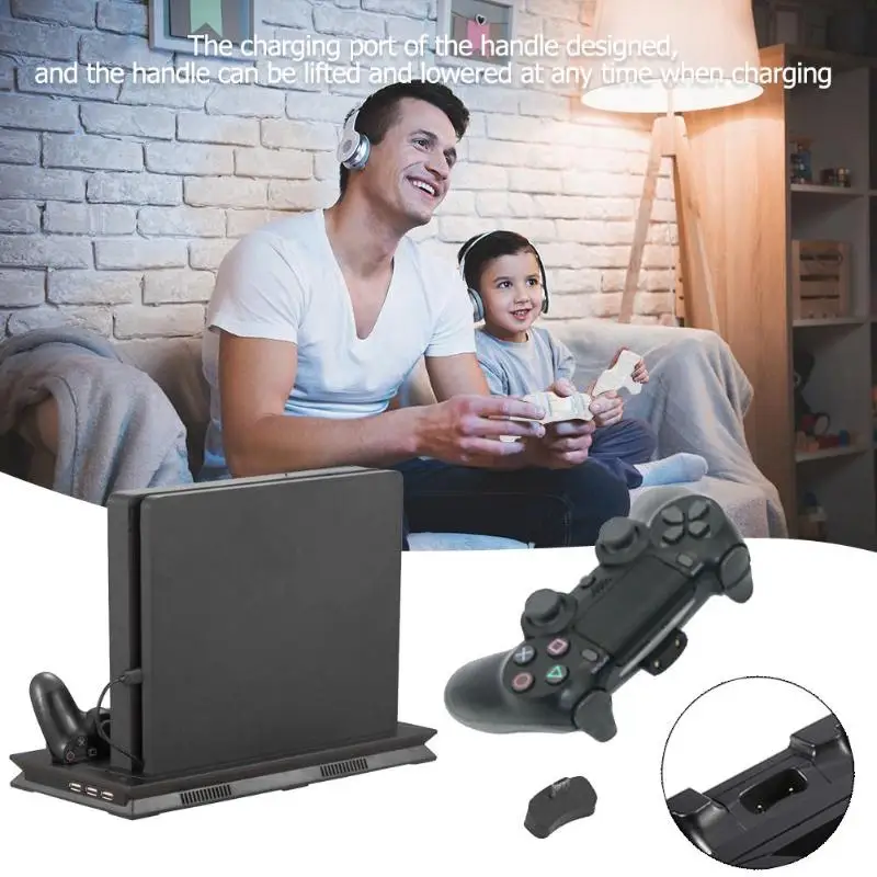 Для PS4 тонкий вертикальный стенд двойной вентилятор охлаждения контроллер