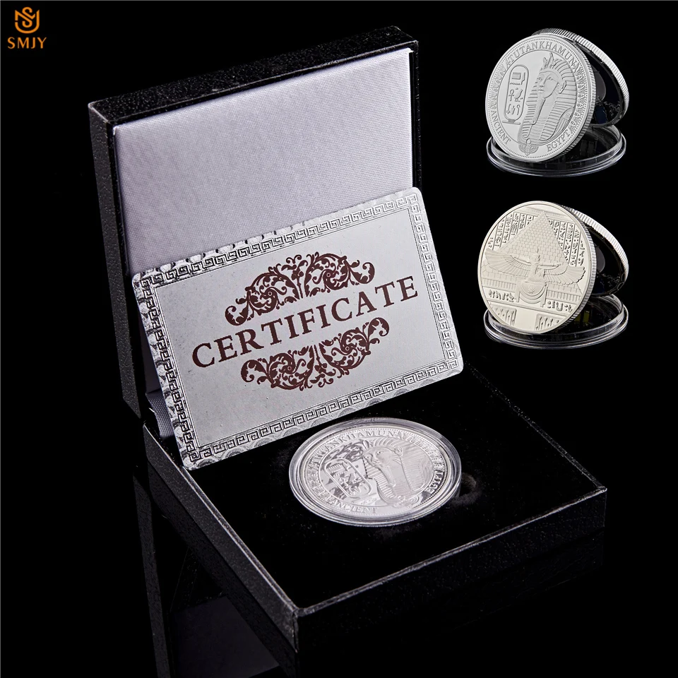 

African Ancient Egyptian Sphinx Pyramid Novelty Replica Silver Souvenir Coin W/Luxury Display Box