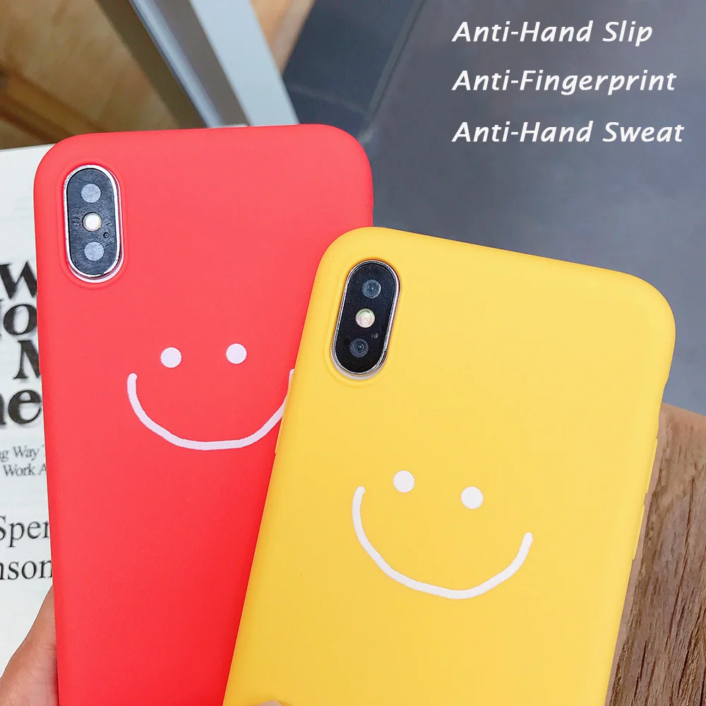 JONSNOW Phone Case for iPhone X XR XS Max Candy Color Smiley Pattern Soft Silicone 7 7+ 8 6S 6 Plus Back Cover |