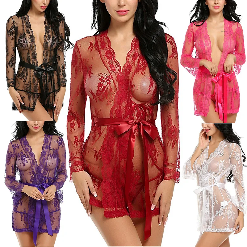 Babydoll сексуальное женское белье Эротическая кружевная рубашка для сна красная