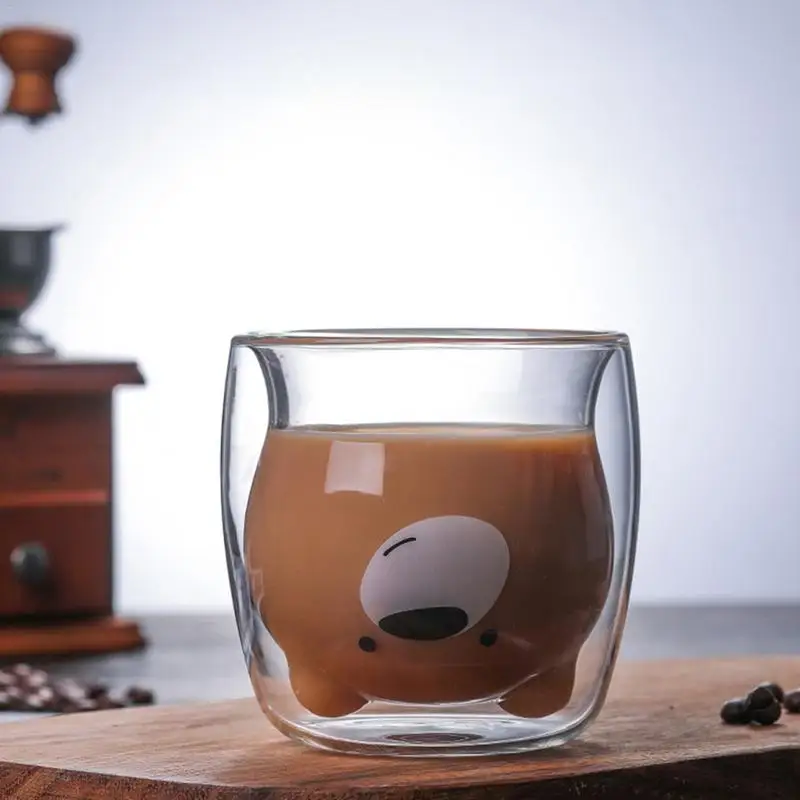 3D 2-tier Lovely Panda Bear Innovative Beer Glasses Heat-resistant Double Wall Coffee Cup Morning Milk Glass Juice | Дом и сад