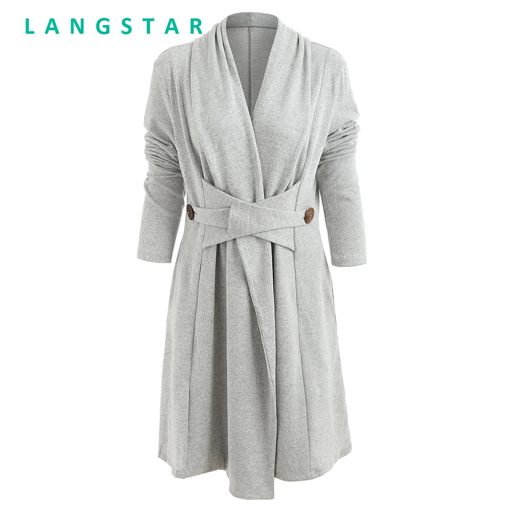 Langstar дамы открыть спереди и пуговицы длинные Duster кардиганы для женщин