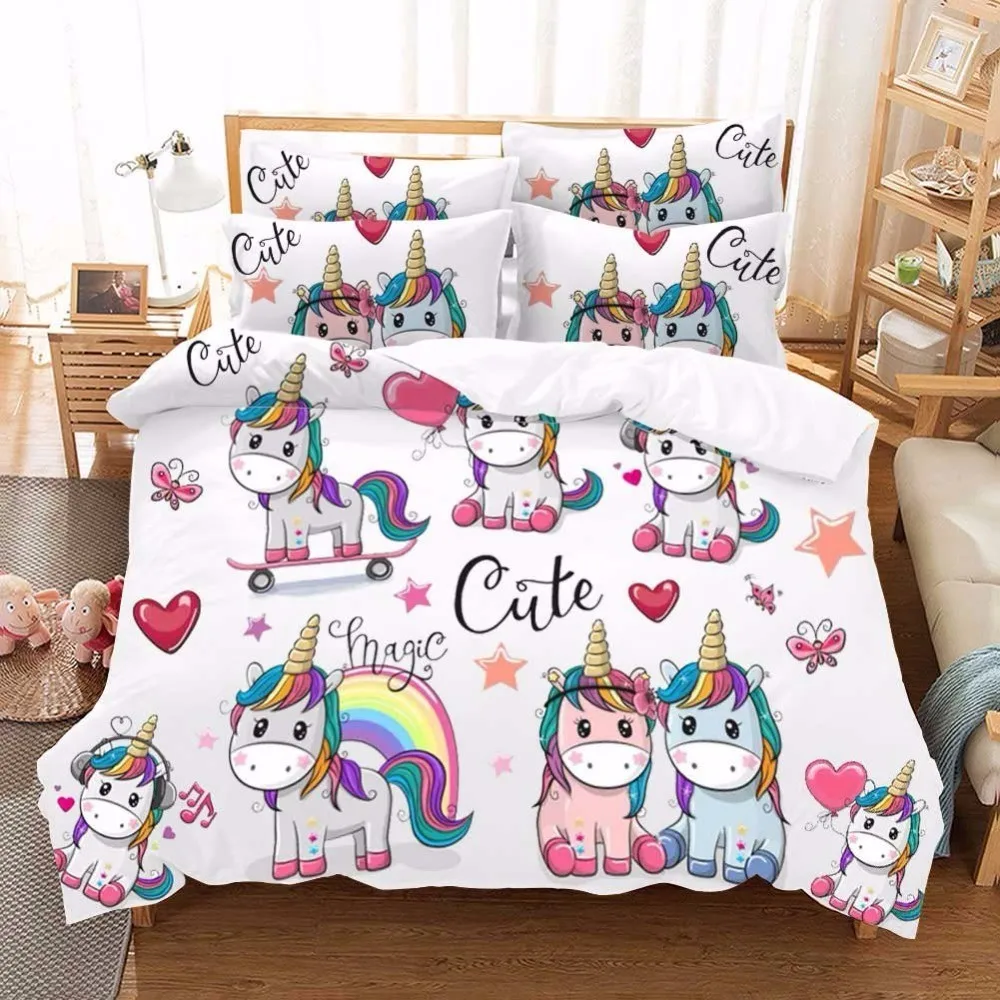Kawaii постельное белье с изображением единорога набор простыня для односпальной