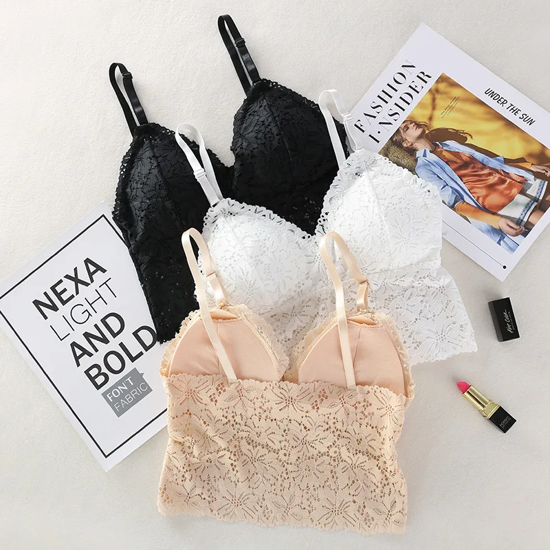 Женский кружевной бюстгальтер без косточек French bralette летнее нижнее белье |