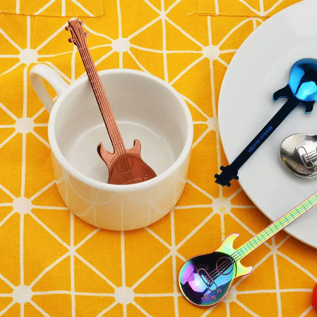 Набор из 4 кофейных ложек в форме гитары нержавеющей стали десертные ложки