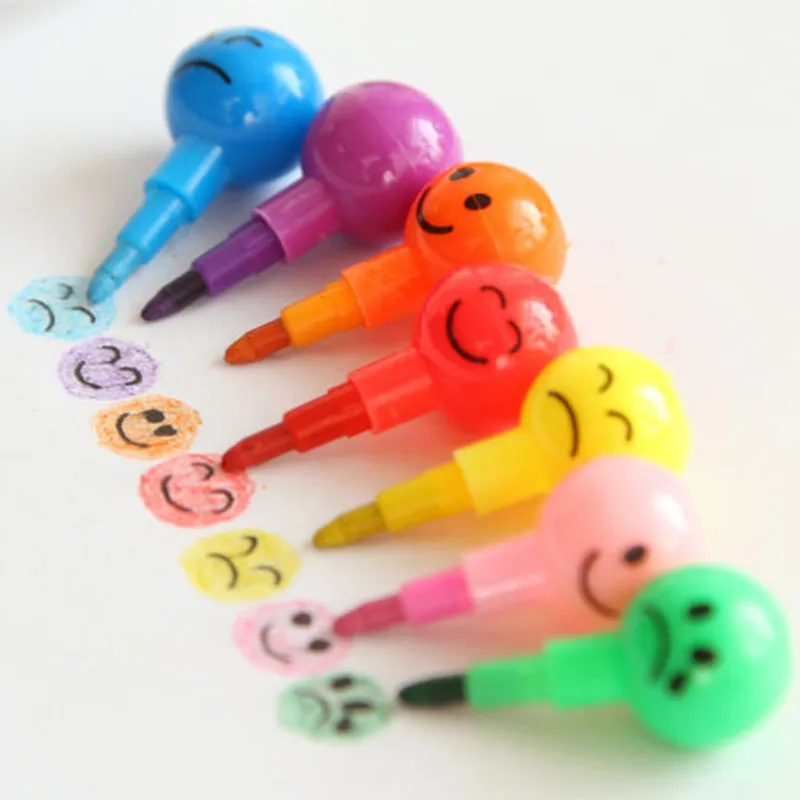 2017 Details About New 7 Colors Cute Stacker Swap Smile Face Crayons Children Drawing Gift Notebook/Coloring Notebook Plastic | Игрушки и