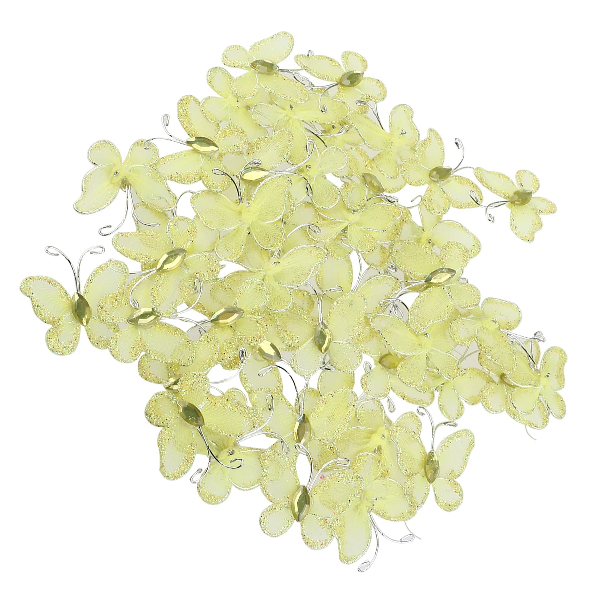 50pcs Sheer Mesh Wire Glitter Butterfly with Gem (Yellow) | Дом и сад