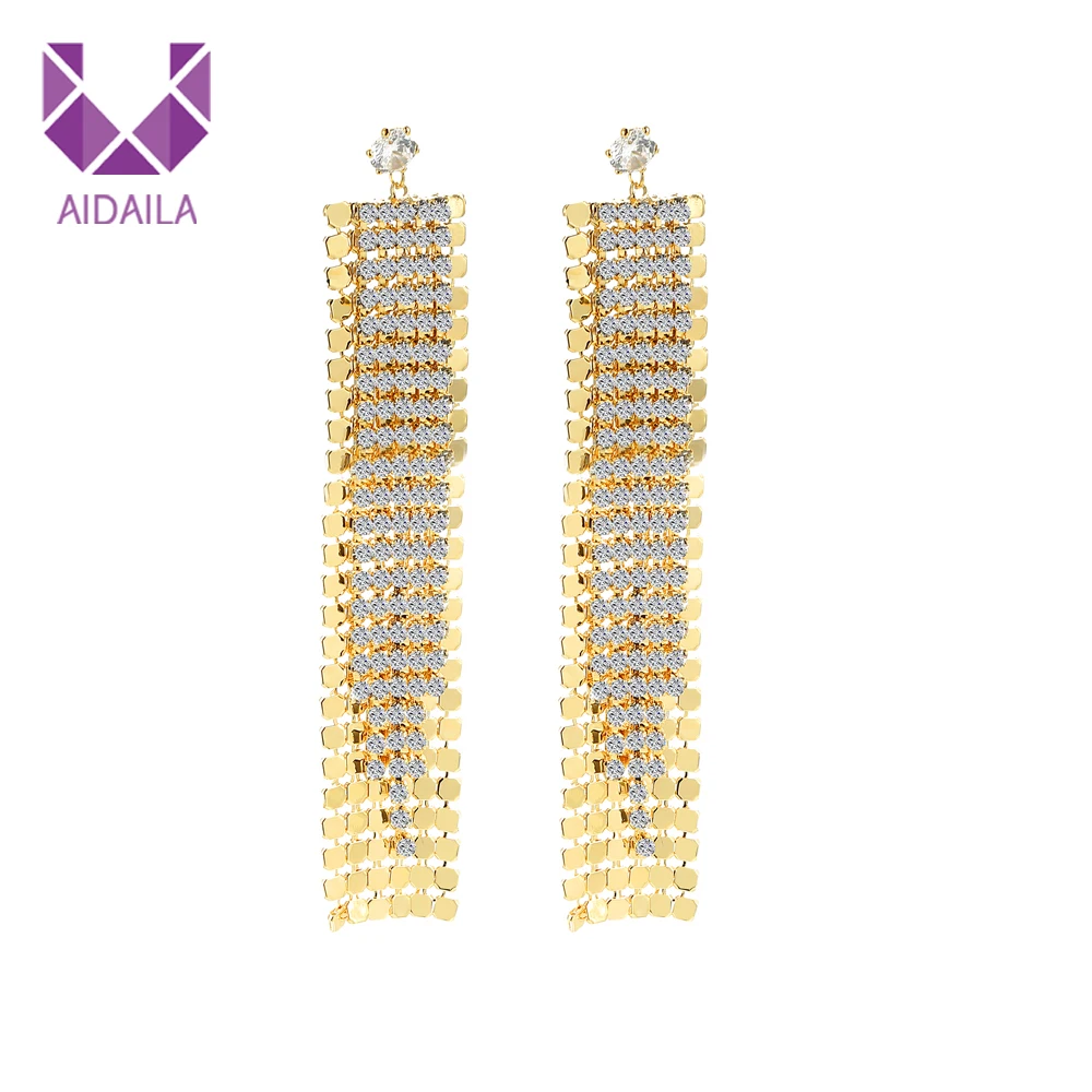 

Women Long Dangle Drop Earrings with Full Rhinestone Top Quality Korean Style Brinco 2019 new party gifts