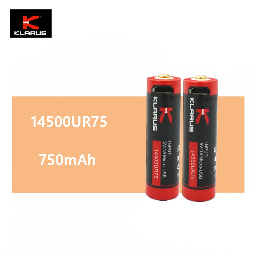 2 шт KLARUS 14500RU75 14500 750mAh 77 W 3 7 V литий ионный аккумулятор с зарядным портом Micro USB