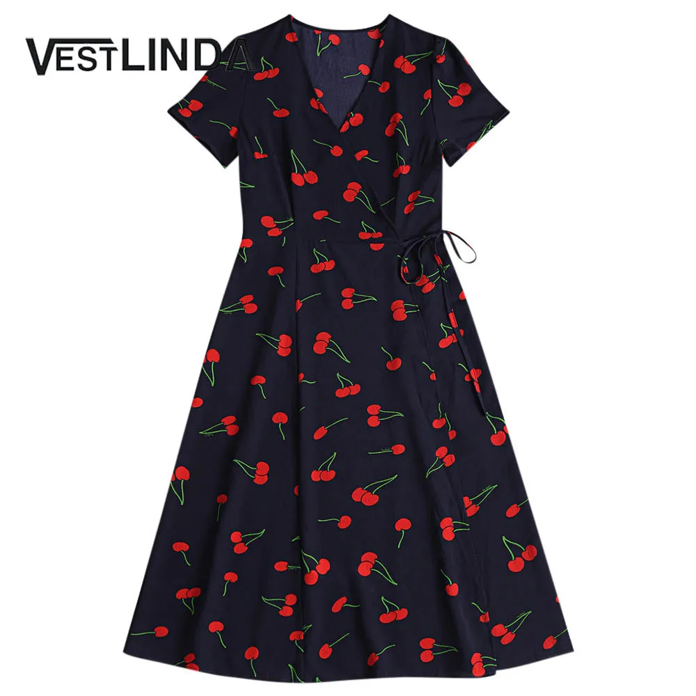 Женское длинное платье VESTLINDA облегающее офисное в стиле ретро с принтом вишни v