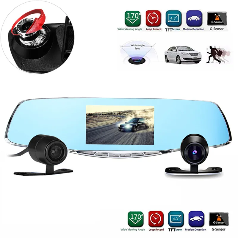 32G Full HD 1080P Автомобильный видеорегистратор Камера авто 4,6 дюймов зеркало заднего вида цифровой видеорегистратор двойной объектив регистратор видеокамера