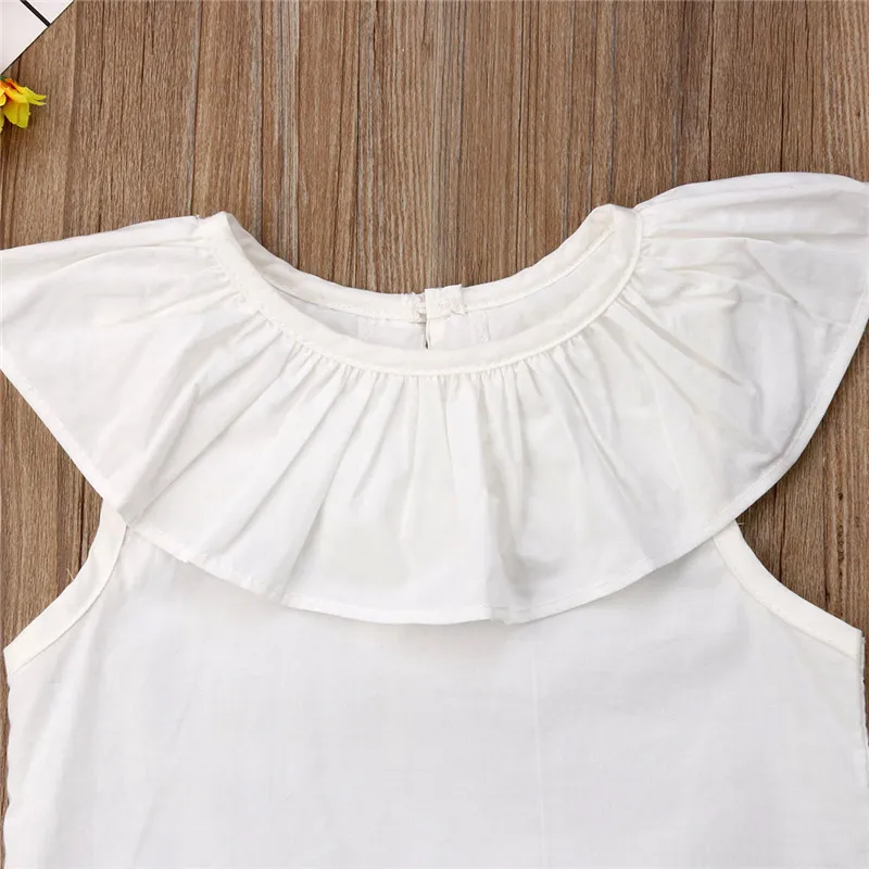 6M-4T Toddler Baby Girl Casual Clothes Set Ruffle Cotton Shirt Tops Blouse Sleeveless Kid Girls Shorts Outfits Summer | Детская одежда