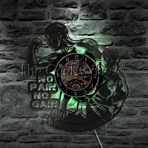 Светодиодное освещение, Виниловая пластинка, настенные часы с 3D освещением, для спортзала, фитнеса