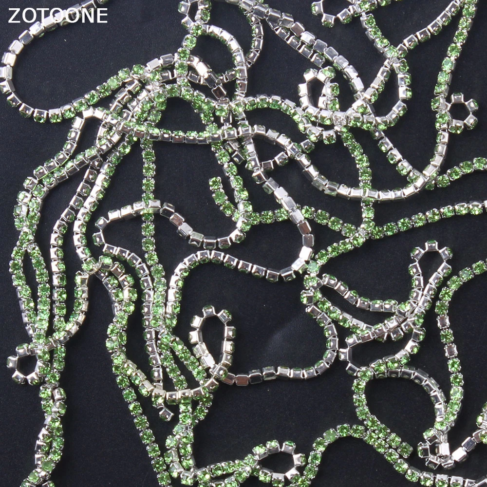 

ZOTOONE 1Yard SS6 Light Green Rhinestones Chain Strass Applique DIY Crystals Stone for Clothes Sew on Rhinestone Nail Decoration