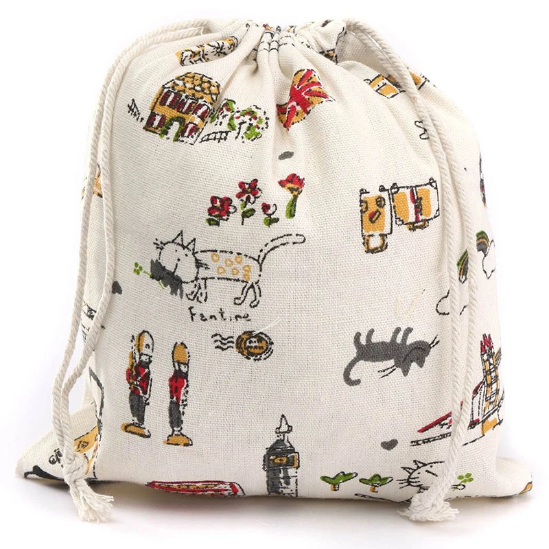 Сумка для хранения из хлопка и льна с рисунком кота сумка чая Подарочная