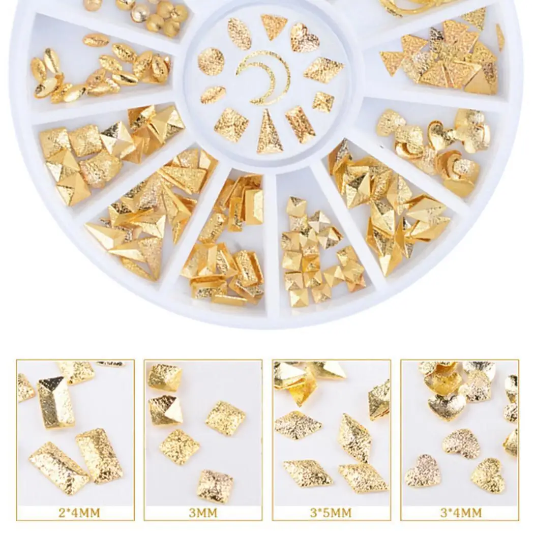 Other 12 Gel Square/ Wheel with 3D Decoration Rivets Moon System Use Art Glitter Round/ Stud Nail Heart/ Glue Tips Gold | Красота и