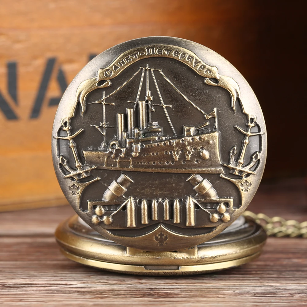 Retro Men's Pocket Watch Ancient Warships Quartz Watches for Boy 3D Relief Pattern Necklace Teenager | Наручные часы