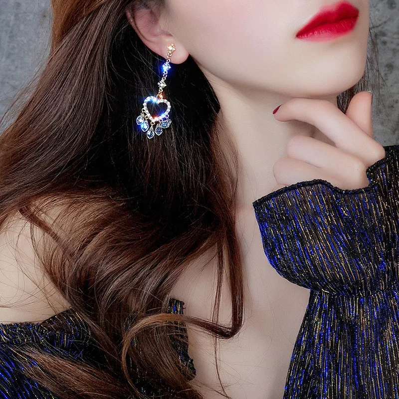FYUAN длинные кисточки Кристаллы Стразы Висячие серьги для женщин Bijoux изысканное сердце висячие серьги массивные ювелирные изделия вечерние подарки