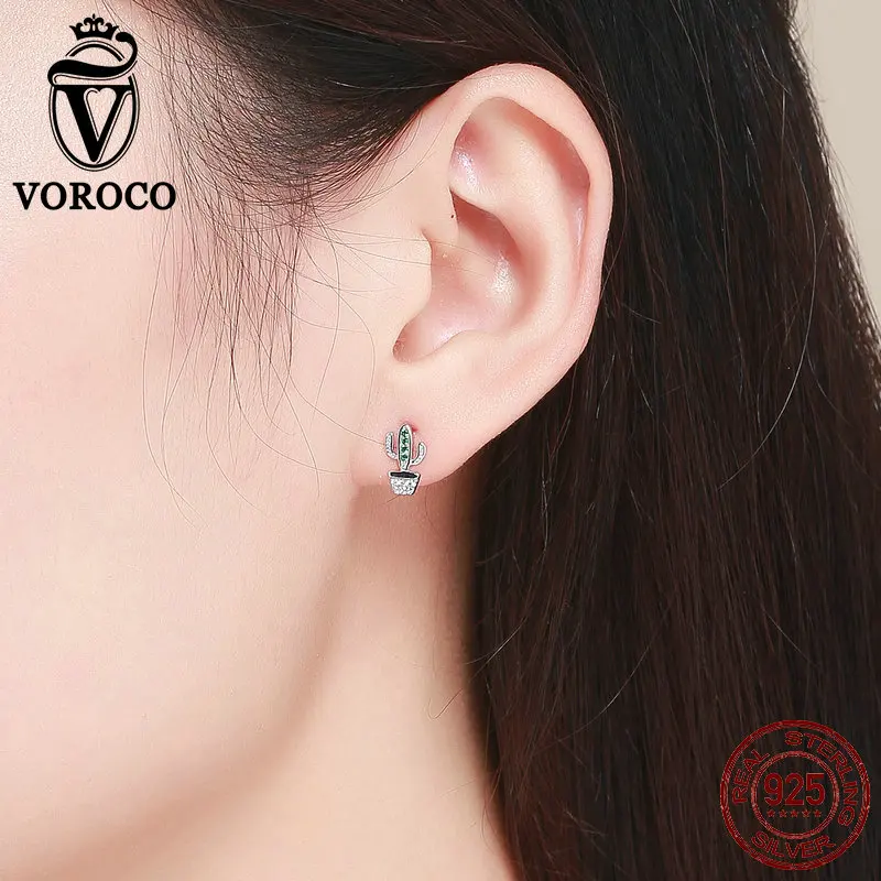 Корейские серьги VOROCO 925 искусственная кожа кактус AAA циркониевые ювелирные
