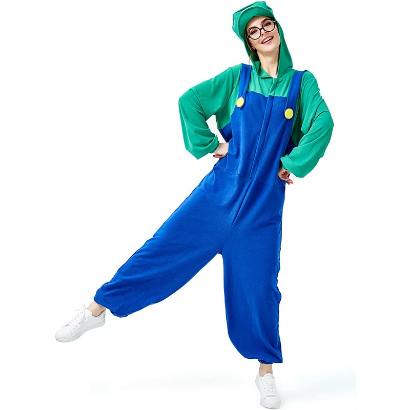 Костюм для косплея на хеллоуин взрослых Super Mario Bros Funy Luigi Bros|Игровые костюмы| |
