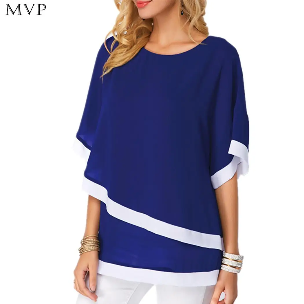 Women Casual Flare Sleeve Irregular Hem Chiffon Blouse Tops Shirt Street Outdoor etc Spring Summer Autumn Stripe |