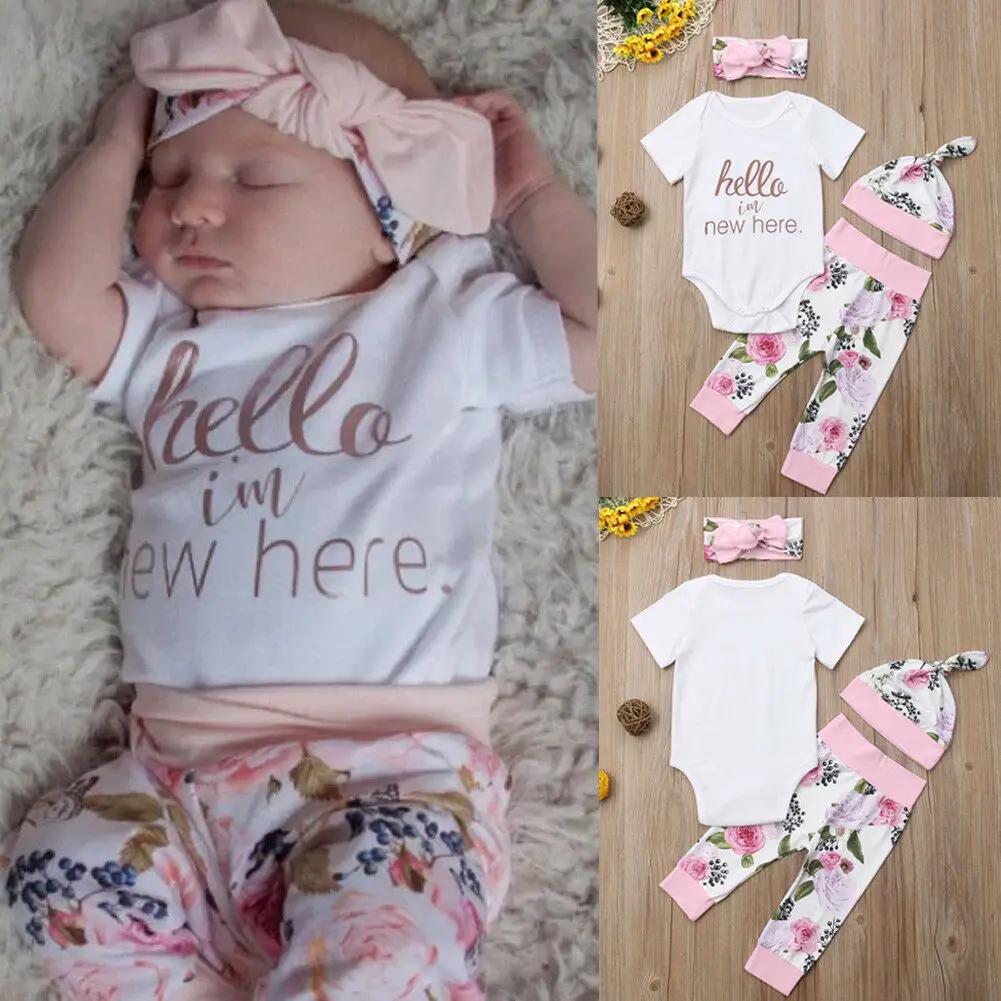 Комплект одежды для маленьких девочек из 4 предметов комбинезон новорожденных