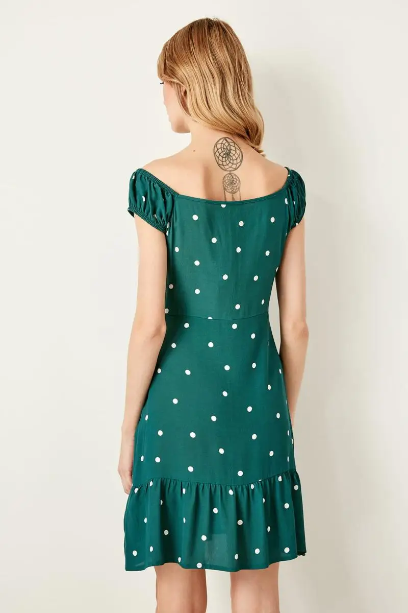 Trendyol зеленое платье в горошек TWOSS19YD0041|Женские платья| |