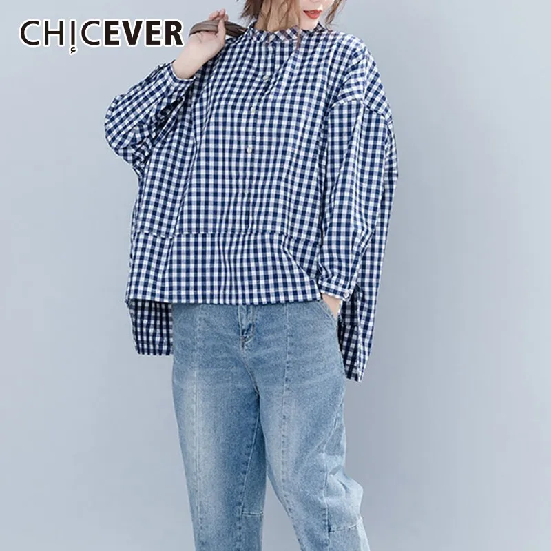 CHICEVER плед для женщин топы корректирующие и блузки малышек Стенд воротник рукав