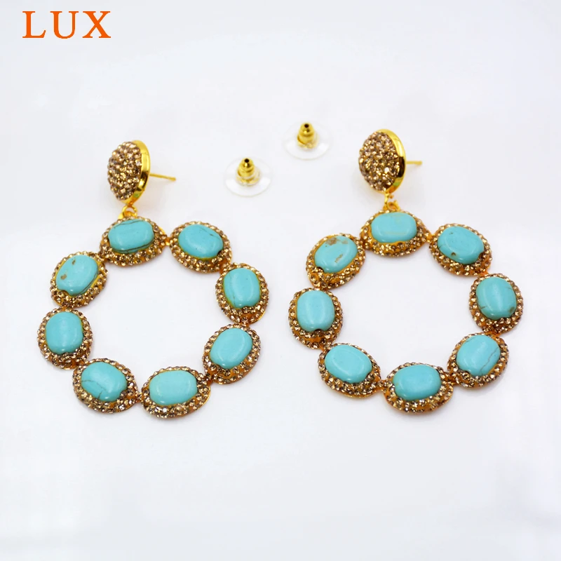 Boho Turquoises Earrings paved rhinestones large circle dangle earring Rustic Tribal jewelry | Украшения и аксессуары
