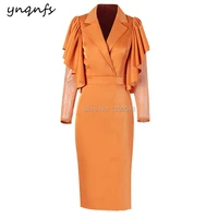 ynqnfs m41 chic satin dress cape ruffles long sleeve orange party gown cocktail vestido formal mother of the bride dresses 2019