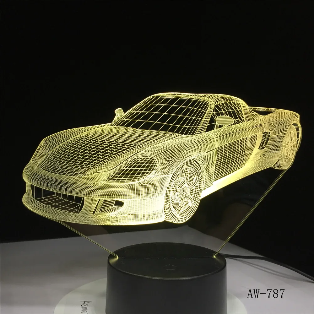 Спортивный автомобиль 3D LED ночник лампа 7 видов цветов USB голограмма Декор