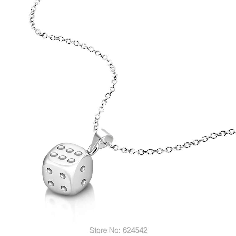 Серебро 925 пробы счастливые квадратные игральные кубики подвески ожерелье кости